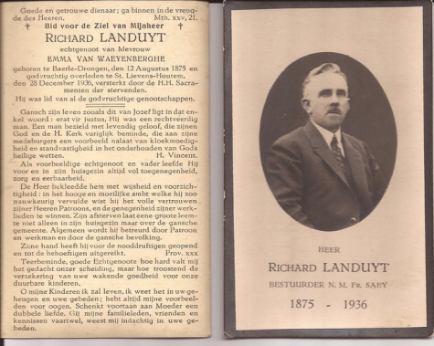 Bidprentje Richard Landuyt, Bestuurder katoenfabriek Sint-Lievens-Houtem