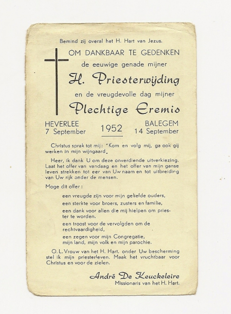 Eremis van nieuwe priester André De Keuckeleire, Balegem, 1952