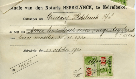 Ontvangstbewijs van de afbetaling van een hypothecair krediet, Merelbeke, 1930
