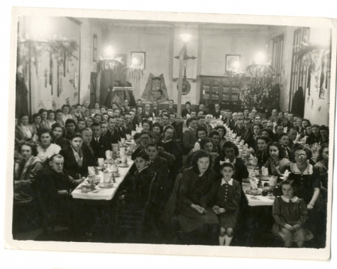 Personeelsfeest van schoenenfabriek Sofacq, Merelbeke, 1950-1960