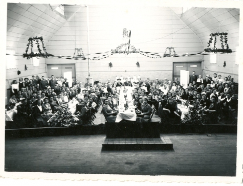 Personeelsfeest van schoenenfabriek Sofacq, Merelbeke, 1950-1960