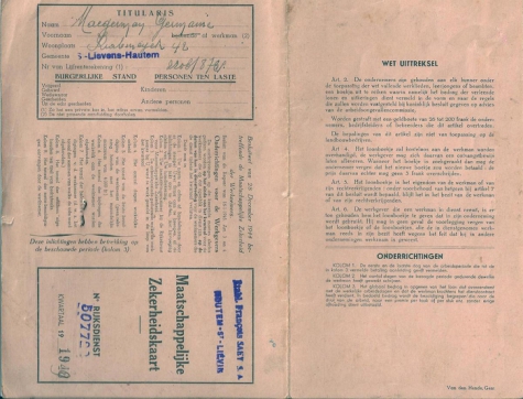 Maatschappelijke zekeringskaart Etabl. Francois Saey s.a., Sint-Lievens-Houtem, 1949