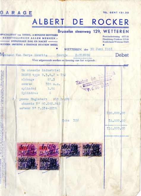 Factuur, Wetteren, 1951