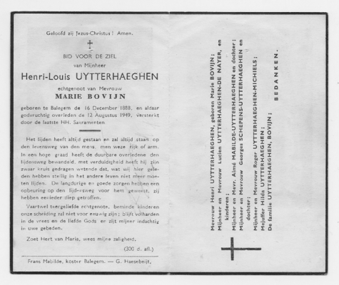 Bidprentje v. Henri-Louis Uytterhaegen, Balegem, 1949