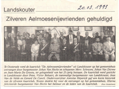 Zilveren jubileum kaartmaatschappij Aelmoesenijevrienden, Oosterzele, 1993