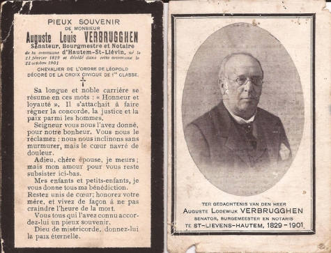 Franstalig Bidprentje Auguste Lodewijk Verbrugghen, Sint-Lievens-Houtem, 1901
