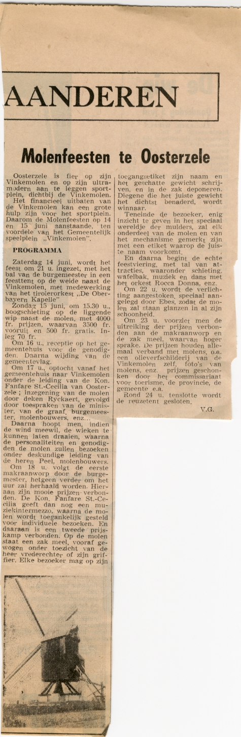 Krantenartikel over de Molenfeesten, Oosterzele, 1969
