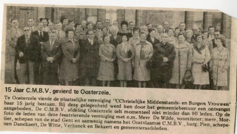 Krantenknipsel 15-jarig bestaan CMBV, Oosterzele, jaren 1970