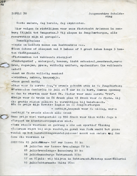 Brief over fietstocht naar Luxemburg, Melle, 1970