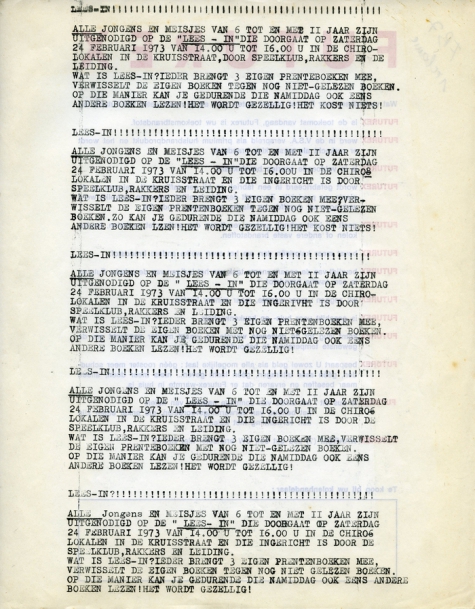 Flyer &#039;Lees-in&#039; chiro Scheldering, Melle, 1973