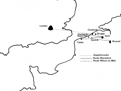 Route van de raid van 6 op 7 juni 1915