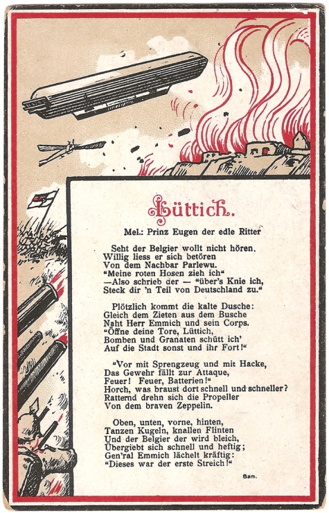 Duits zegelied inname Luik met zeppelin, 1914.
