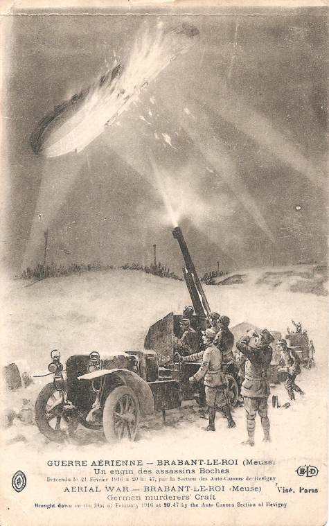 Neerschieten van zeppelin door luchtafweer, 1916