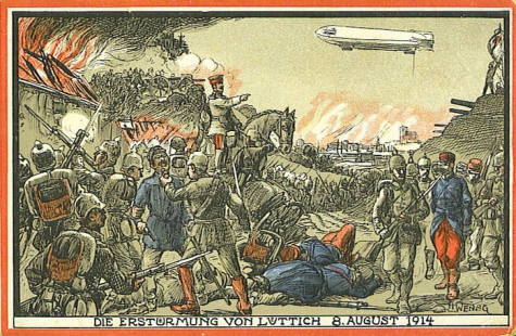 Bestorming Luik gesteund door zeppelins, 1914