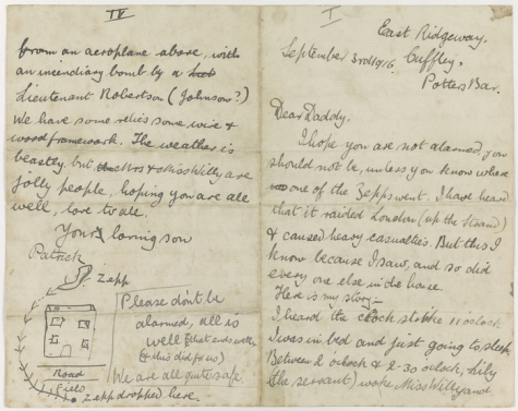 Brief van Patrick uit Cuffley, 1915