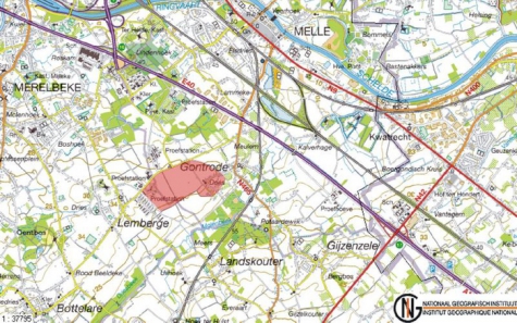 Situering van het vliegveld van Gontrode op de kaart.