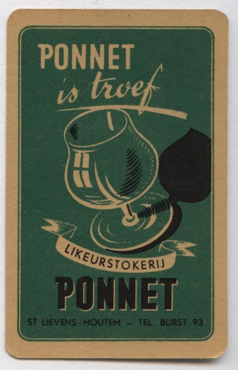 Speelkaart likeurstokerij Ponnet, Sint-Lievens-Houtem, 1930-1970