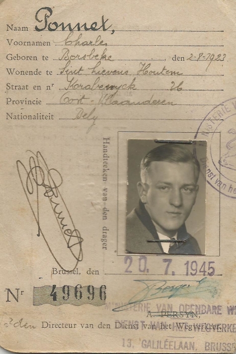 Rijbewijs Charles Ponnet, Sint-Lievens-Houtem, 1945