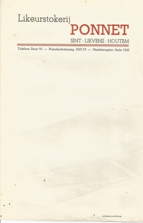 Briefpapier stokerij Ponnet, Sint-Lievens-Houtem, 1930-1974