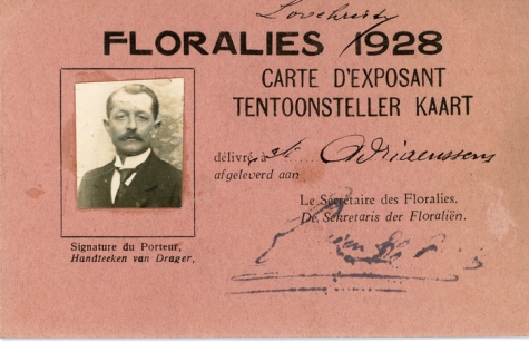 Tentoonsteller kaart Adriaenssens op Floraliën Gent, 1928