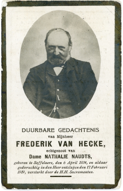 Bidprentje, Frederik Van Hecke, Zaffelare, 1919
