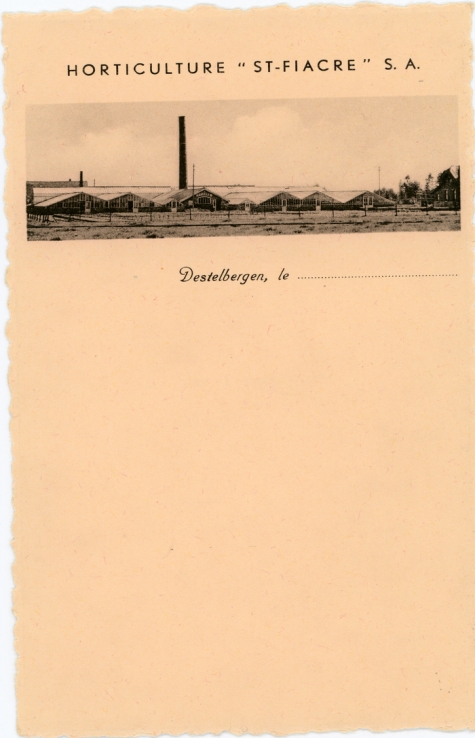 Briefpapier van bloemisterij St-.Fiacre, Destelbergen, na WO II
