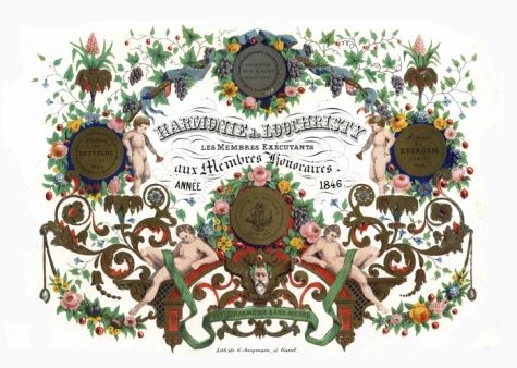 Porseleinkaart aan ereleden Harmonie Lochristi, 1846