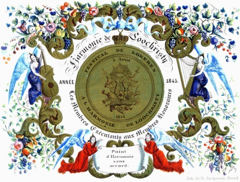 Porseleinkaart voor leden en ereleden Harmonie Lochristi, 1845
