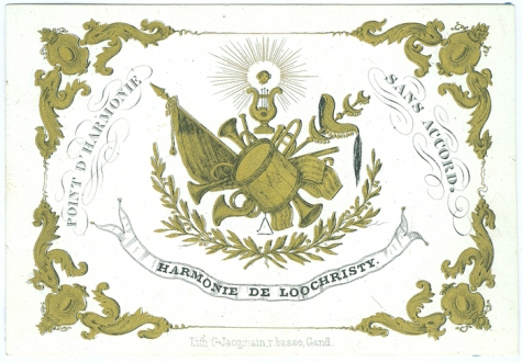 Porseleinkaart Harmonie Lochristi aan Dhr. Maximiliaan Vanden Plas, 1843