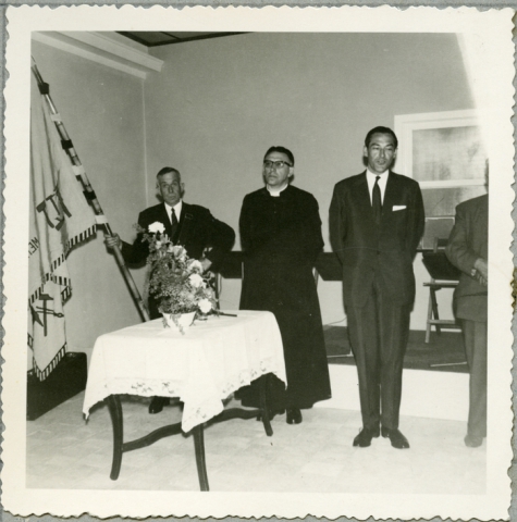 Nieuwe Gildevlag in zaal Drie Koningen, Merelbeke, 1961