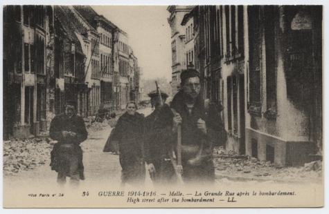 Hoogstraat na bombardement, Melle, 1914