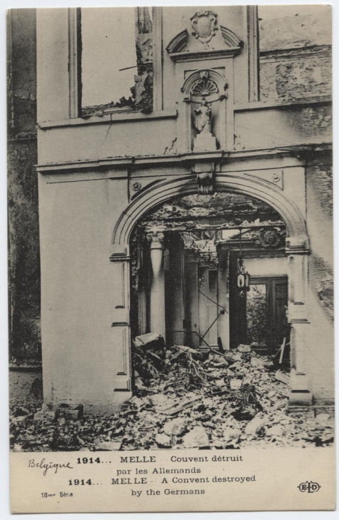 Klooster vernietigd door de Duitsers, Melle,1914