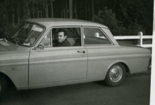 Omer D(Hooge in zijn Ford taunus, Waasmunster, 1950-1960