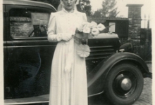 Huwelijksfoto van Irma Schouppe-De Mesure, Moortsele, begin 20ste eeuw
