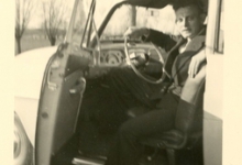 Gilbert De Paepe in de Opel Record, Merelbeke, jaren 1960