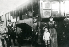 Tram van de lijn Gent-Geraardsbergen, Merelbeke, 1913.