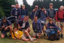 Groepsfoto van de kerels, Opont, 1999.