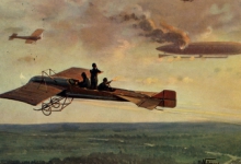 Neerschieten zeppelin boven Engeland door geallieerde vliegtuigen, 1915.