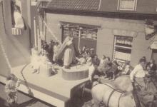Stoet met standbeeld van de Heilige Livinus, Livinusfeesten, Sint-Lievens-Houtem, 1957
