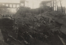 Resten van het opgeblazen viaduct, Melle, 1914-1918