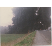 Zware rook bij de ingestorte Scheldebrug, Melle, 1992