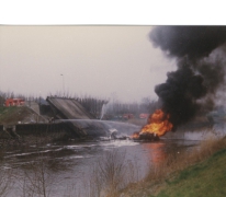 Brandweer bij ingestorte Scheldebrug, Melle, 1992