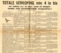 Affiche voor duivenverkoping, Balegem, 1952