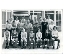 Klasfoto van een klas in de tweede graad van het secundair onderwijs in het Paus Johannescollege, Merelbeke, 1970-1980