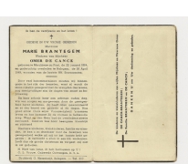 Bidprentje van Marie Brantegem, Balegem, 1949