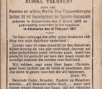 Bidprentje Achiel Ysebaert, Adinkerke, 1917