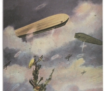 Duitse marine-luchtschepen in gevecht met vijandige vliegtuigen boven Engeland, 1916