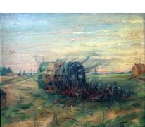 Brandende zeppelinhal van Evere, 1915.