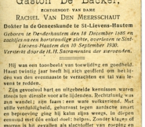 Bidprentje Gaston De Backer, Sint-Lievens-Houtem, 1930