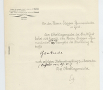 Document van de burgemeester van Gent aan de Etappenkommandant in verband met Gontrode, 1914-1918